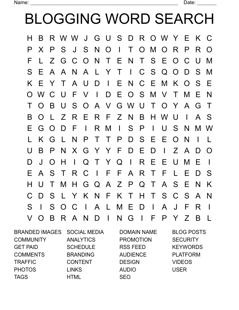BLOGGING WORD SEARCH