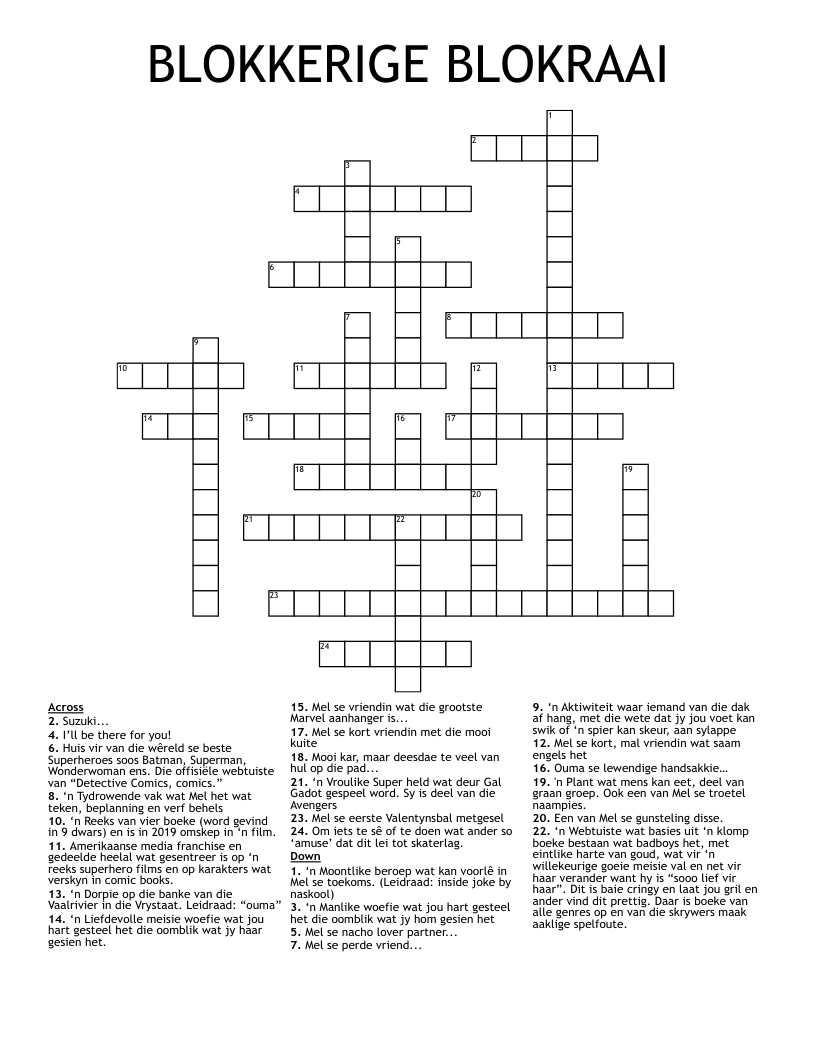 BLOKKERIGE BLOKRAAI Crossword