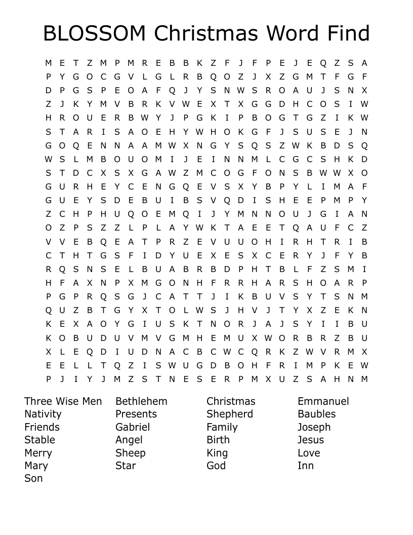 BLOSSOM Christmas Word Find Word Search