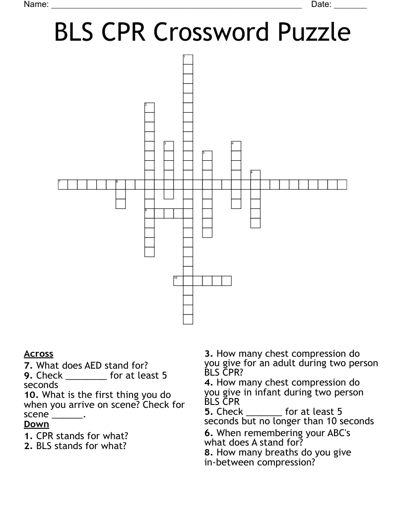 BLS CPR Crossword Puzzle