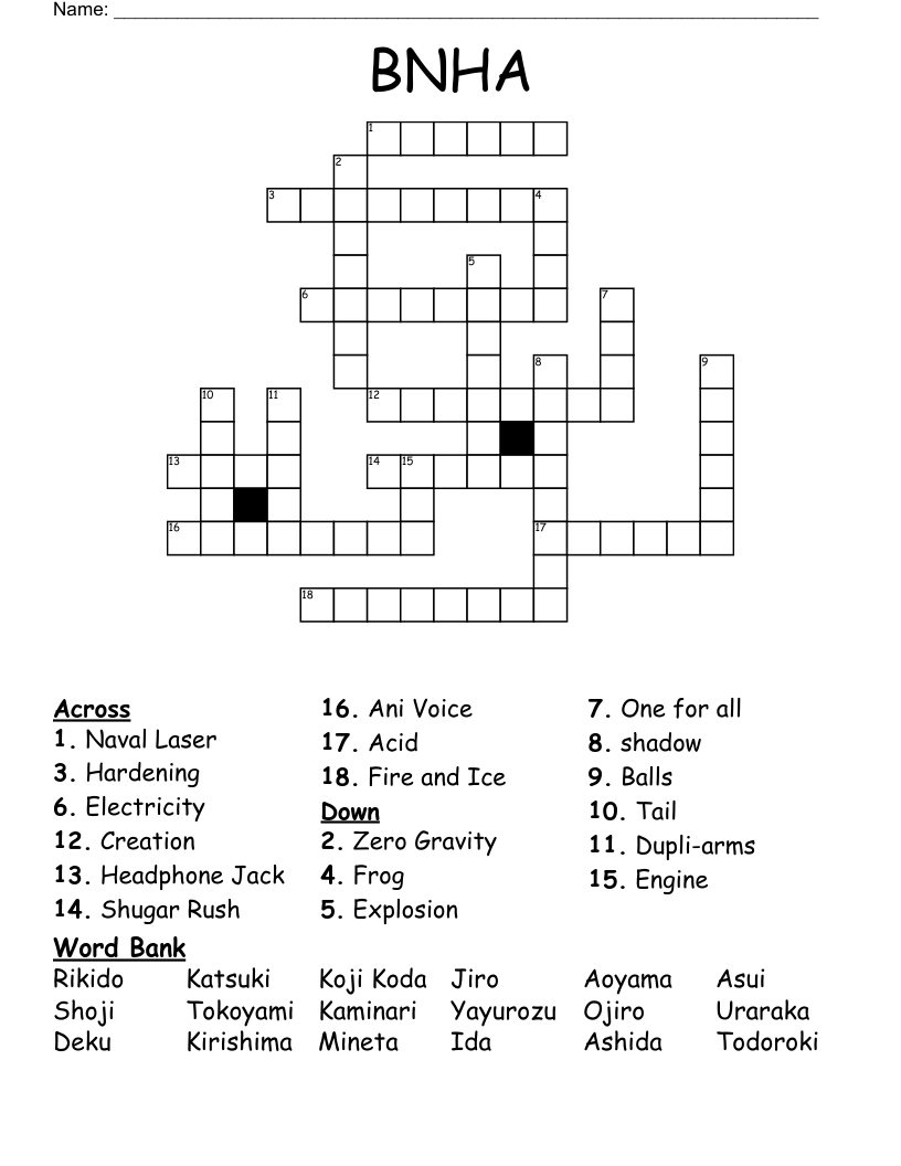 BNHA Crossword