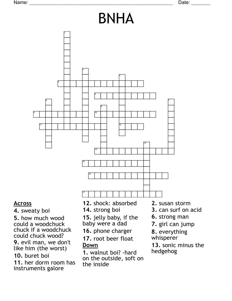 BNHA Crossword