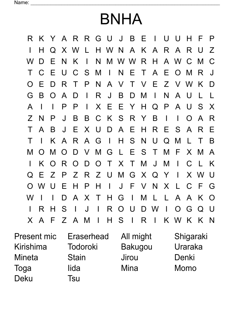 BNHA Word Search