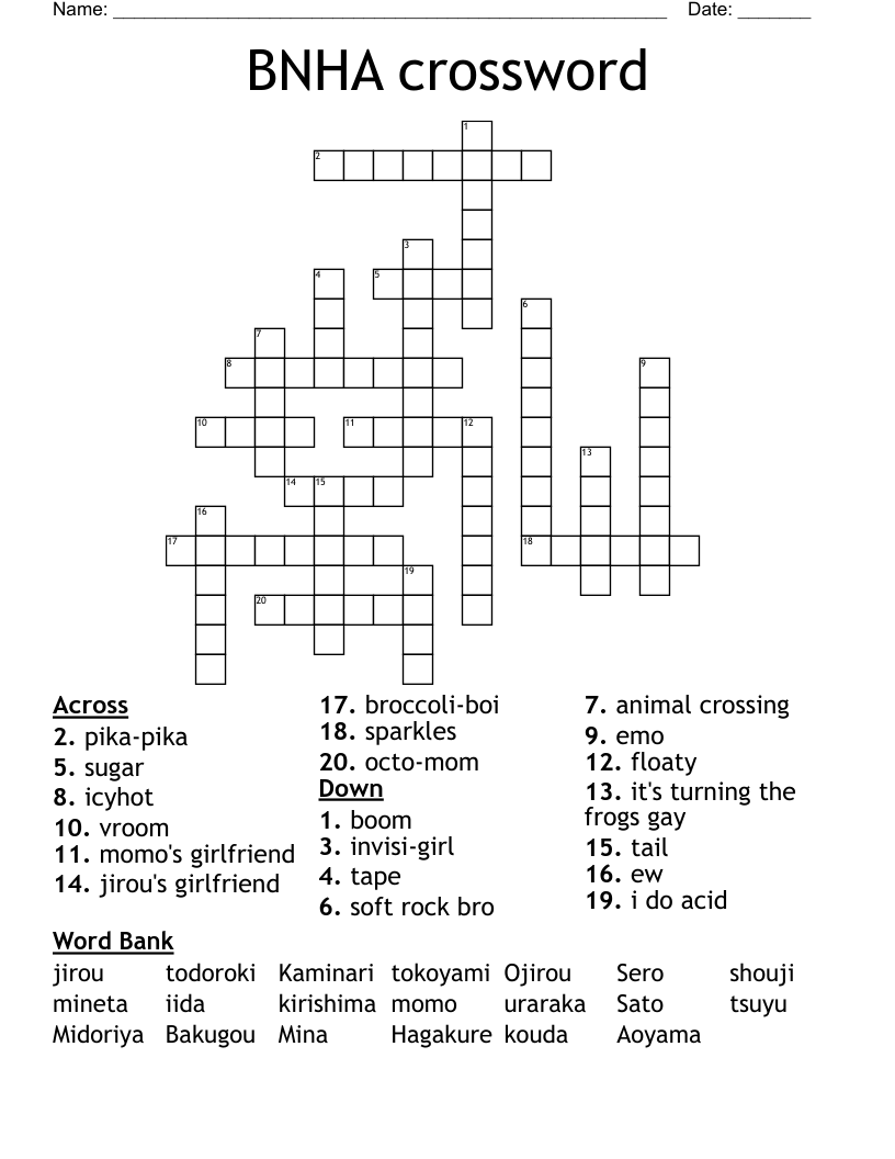 BNHA crossword
