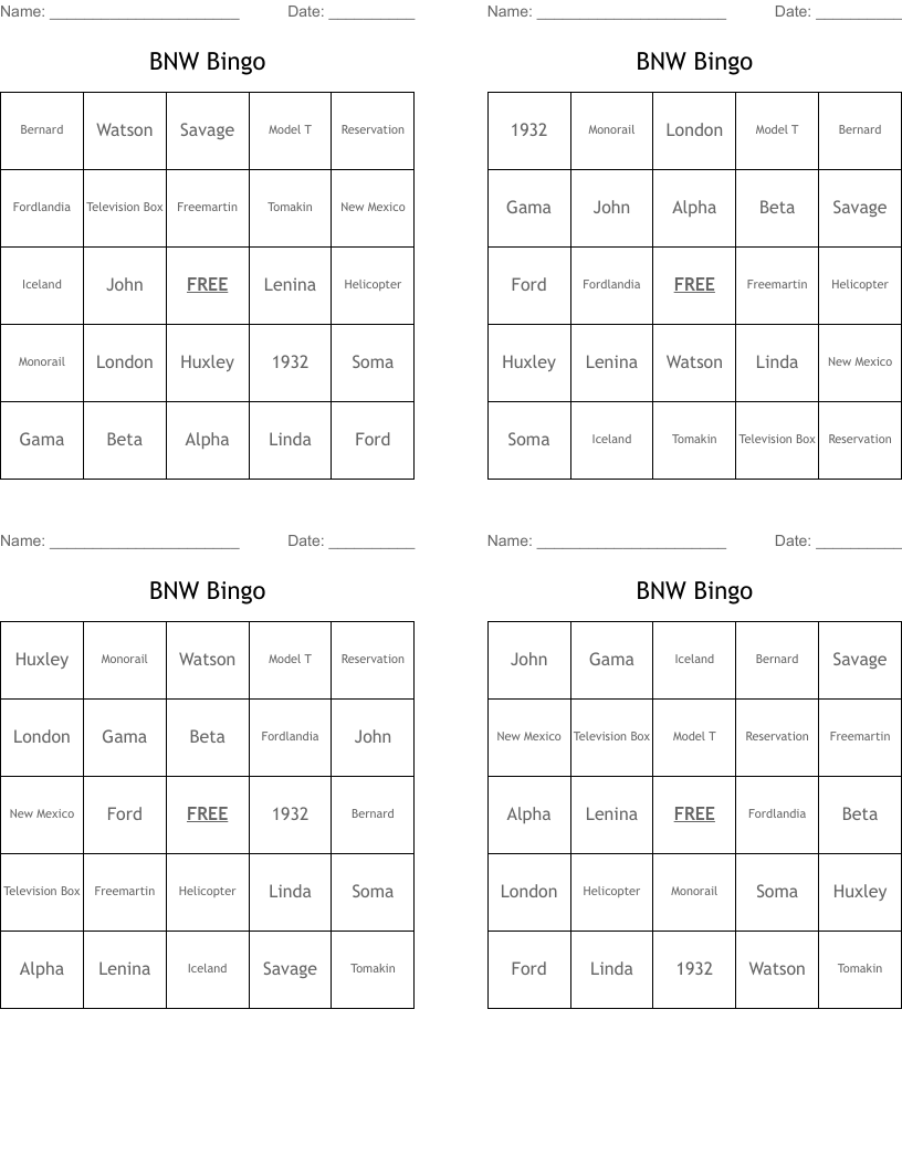BNW Bingo