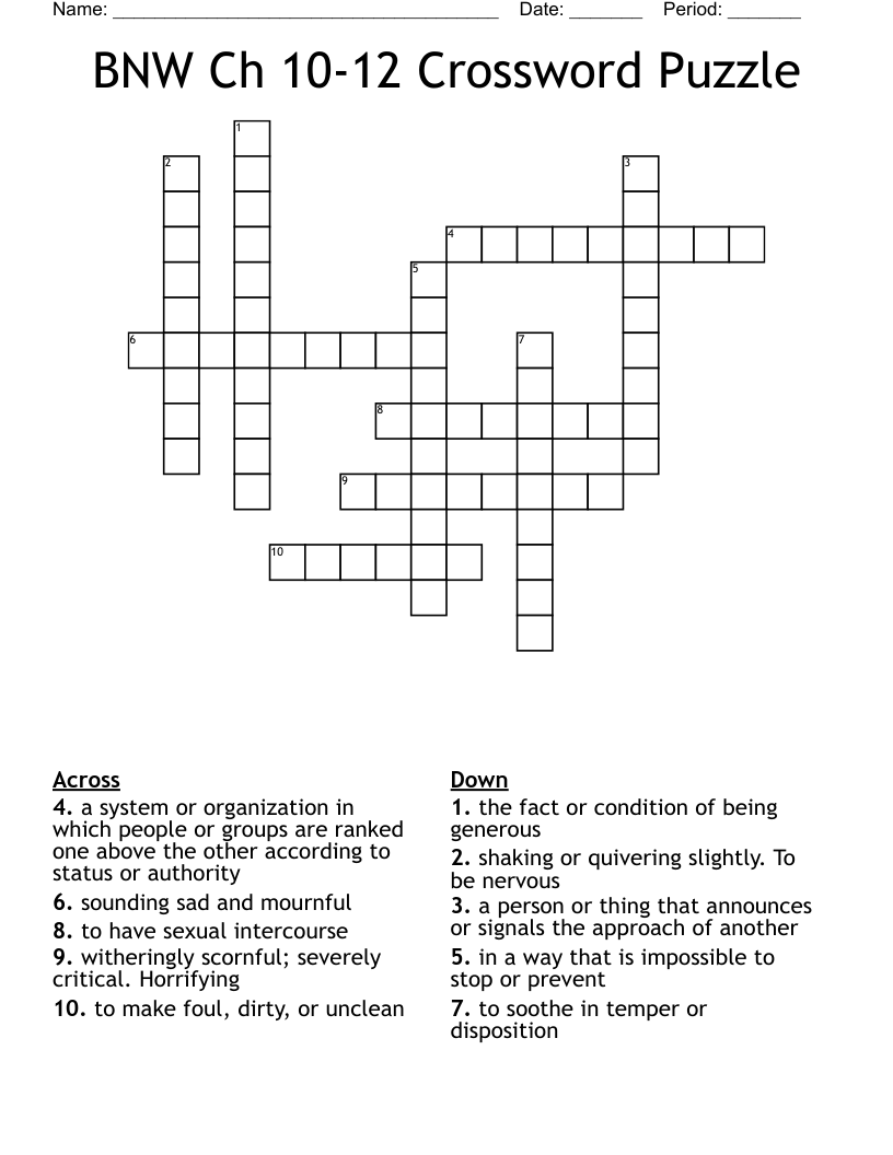 BNW Ch 10-12 Crossword Puzzle
