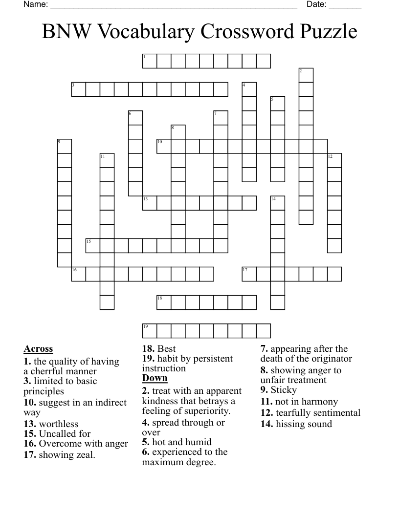 BNW Vocabulary Crossword Puzzle