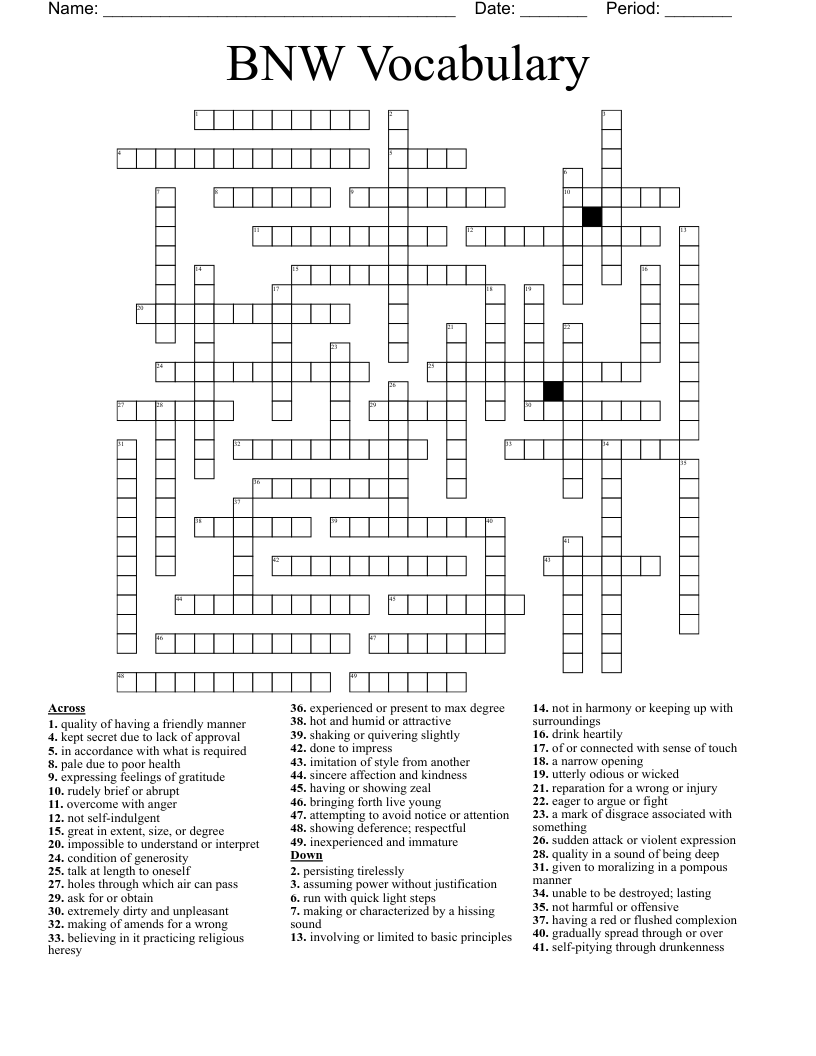 BNW Vocabulary  Crossword