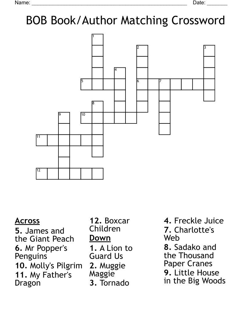BOB Book/Author Matching Crossword