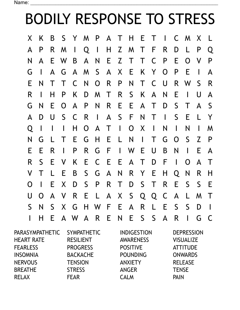 BODILY RESPONSE TO STRESS Word Search