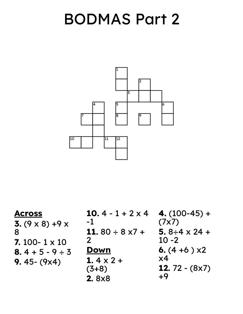 BODMAS Part 2 Crossword