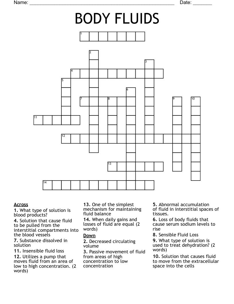 BODY FLUIDS Crossword