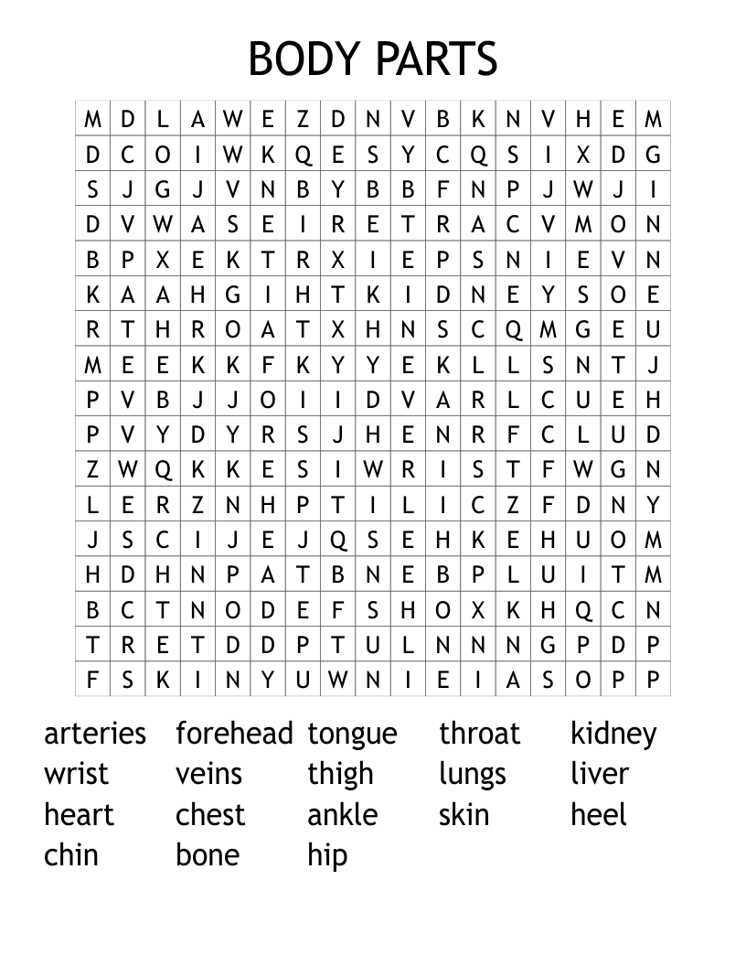 BODY PARTS Word Search