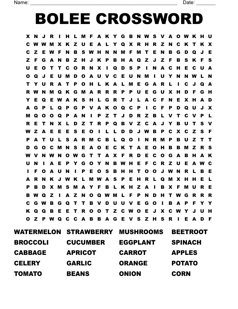 BOLEE CROSSWORD Word Search