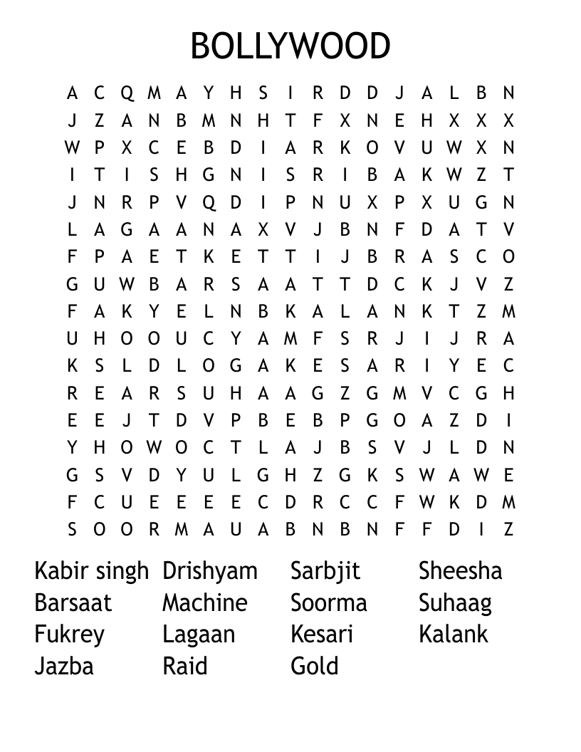 BOLLYWOOD Word Search
