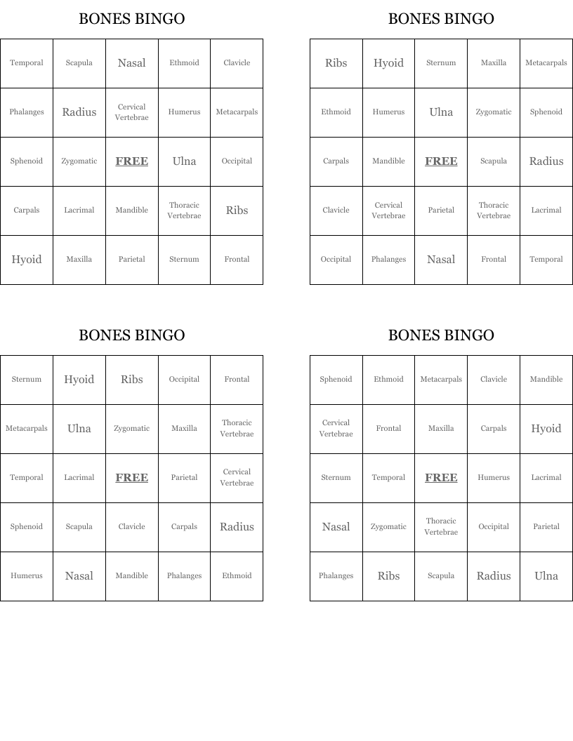 BONES BINGO