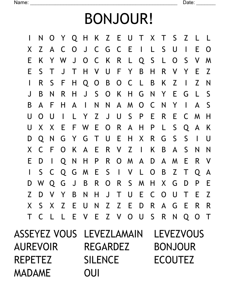 BONJOUR! Word Search