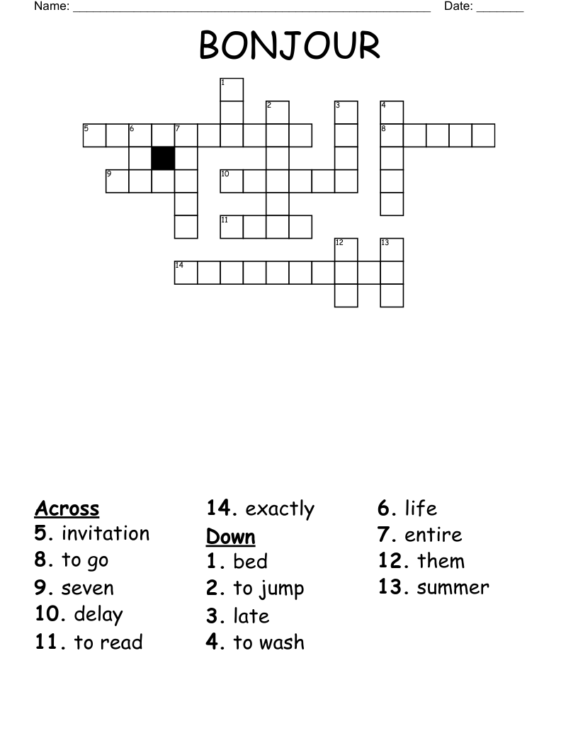 BONJOUR Crossword