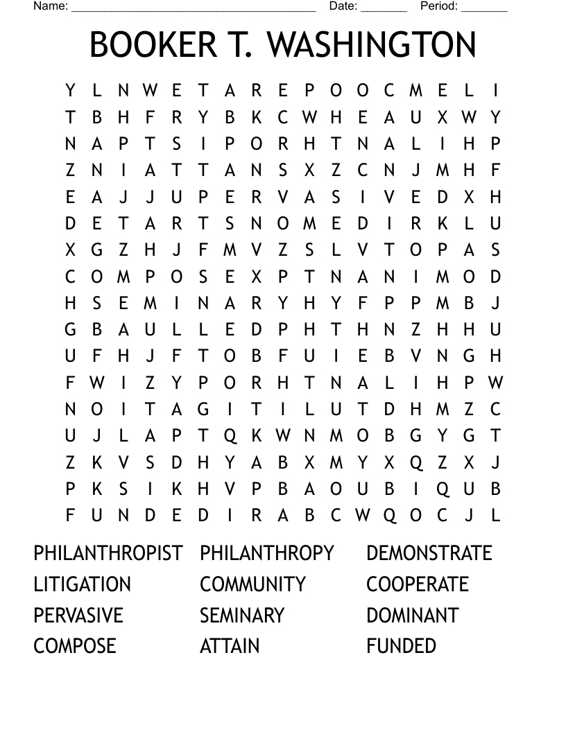 BOOKER T. WASHINGTON Word Search