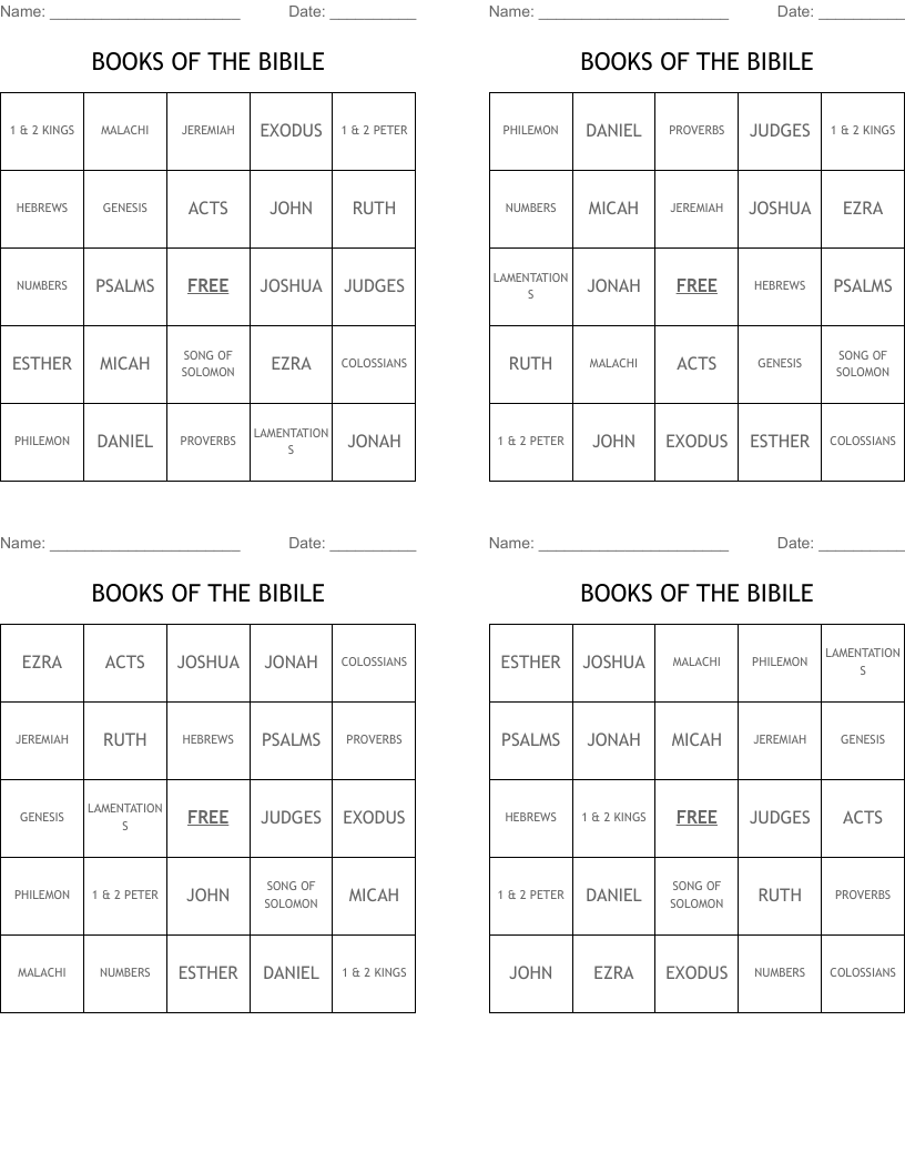 BOOKS OF THE BIBILE Bingo Cards