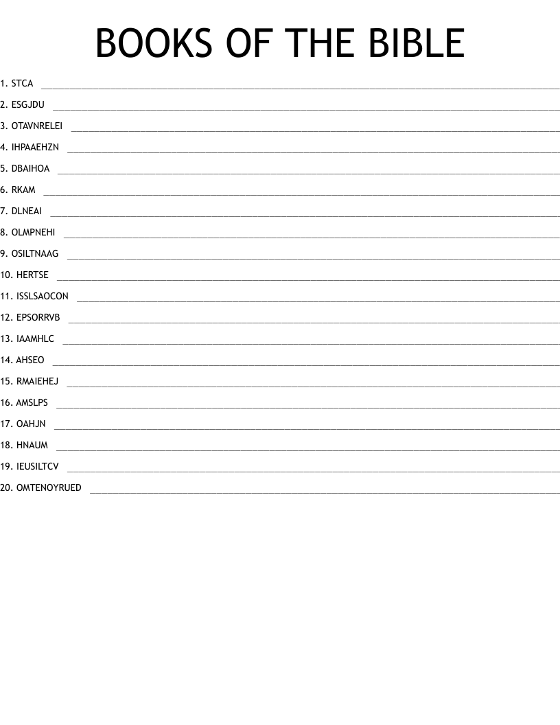 BOOKS OF THE BIBLE Word Scramble