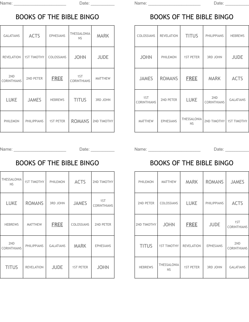 BOOKS OF THE BIBLE BINGO