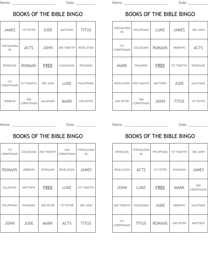 BOOKS OF THE BIBLE BINGO