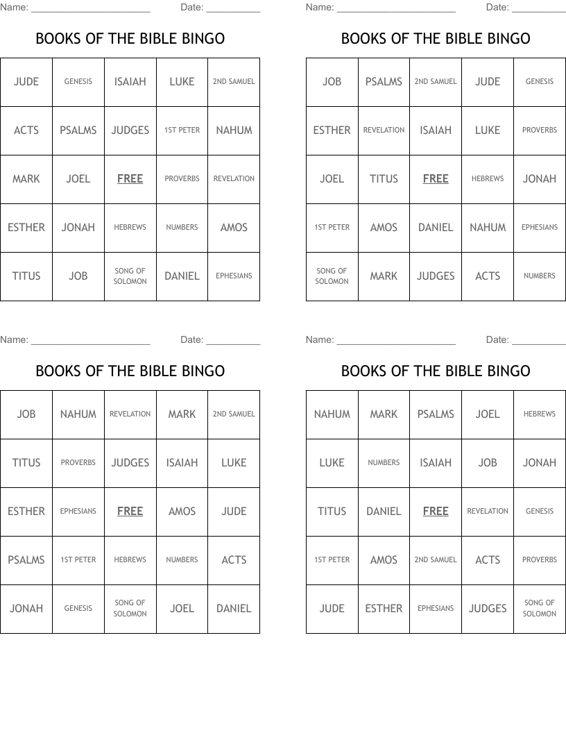BOOKS OF THE BIBLE BINGO