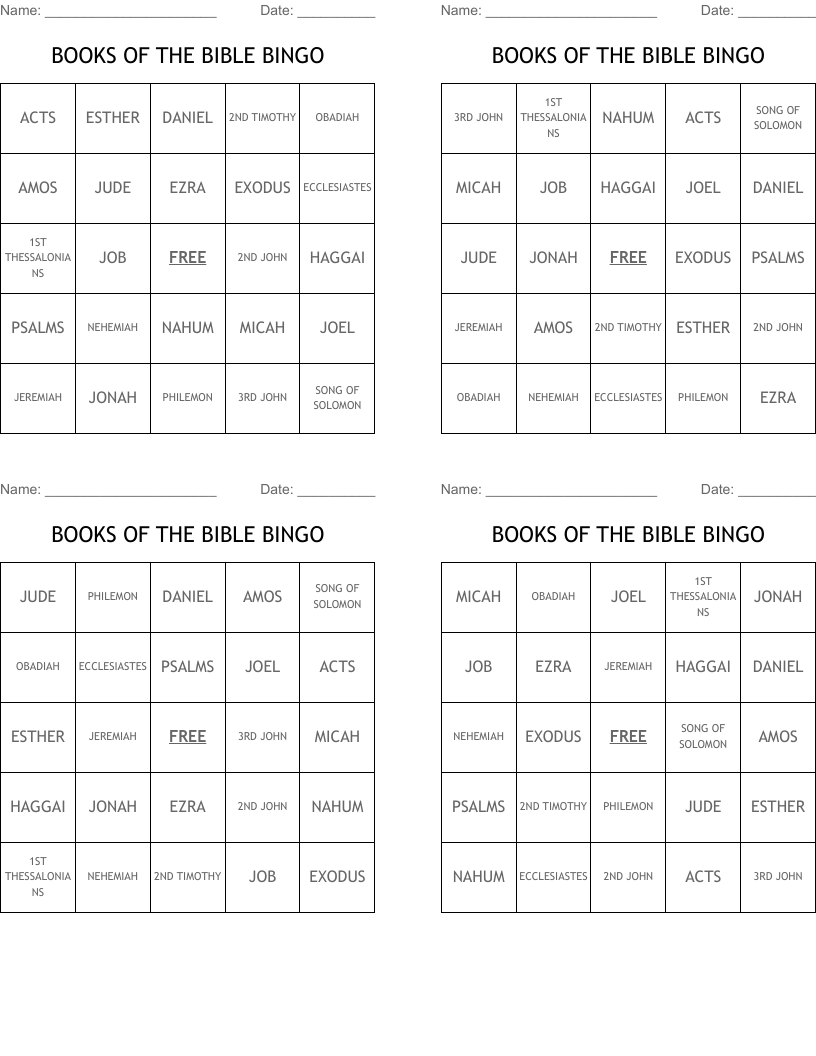 BOOKS OF THE BIBLE BINGO