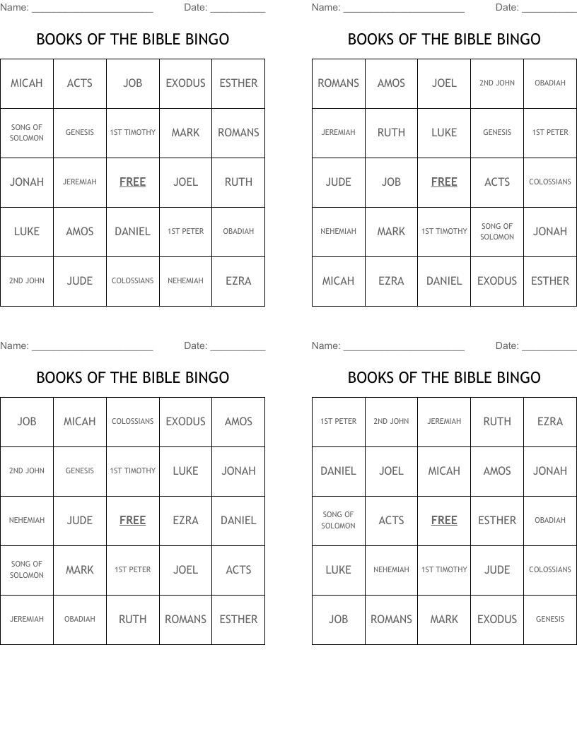 BOOKS OF THE BIBLE BINGO