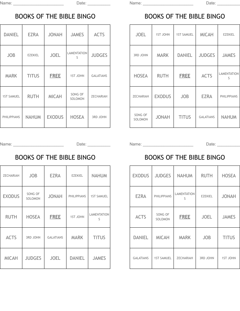 BOOKS OF THE BIBLE BINGO