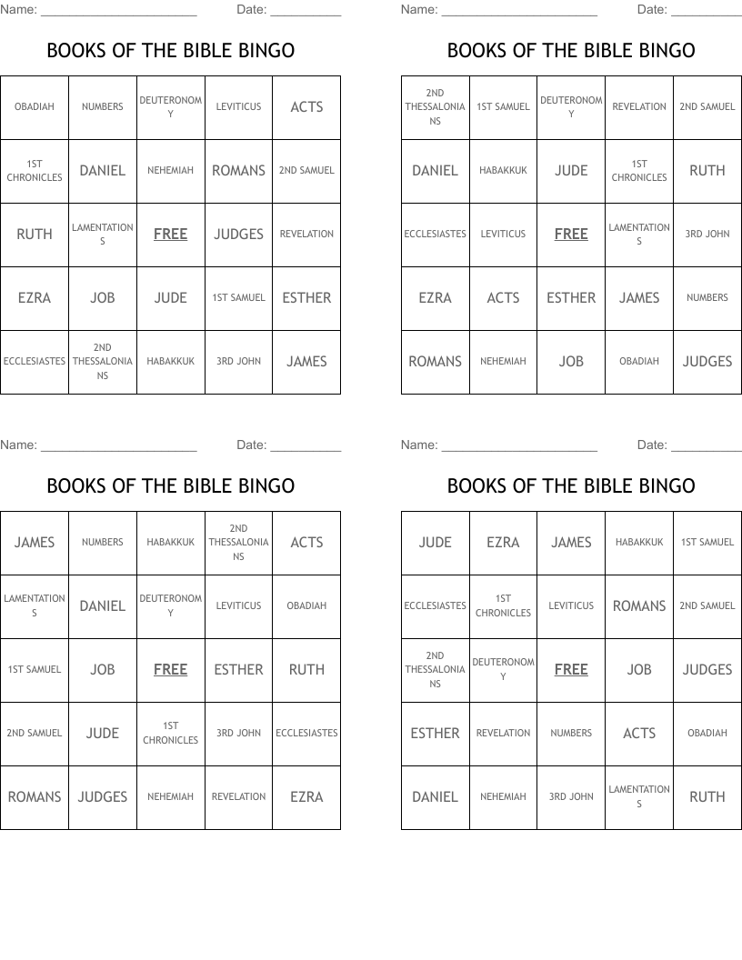 BOOKS OF THE BIBLE BINGO