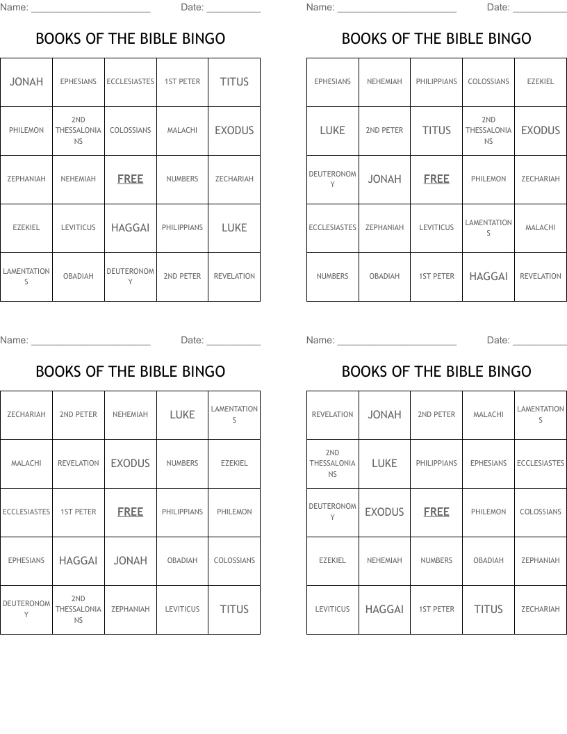 BOOKS OF THE BIBLE BINGO