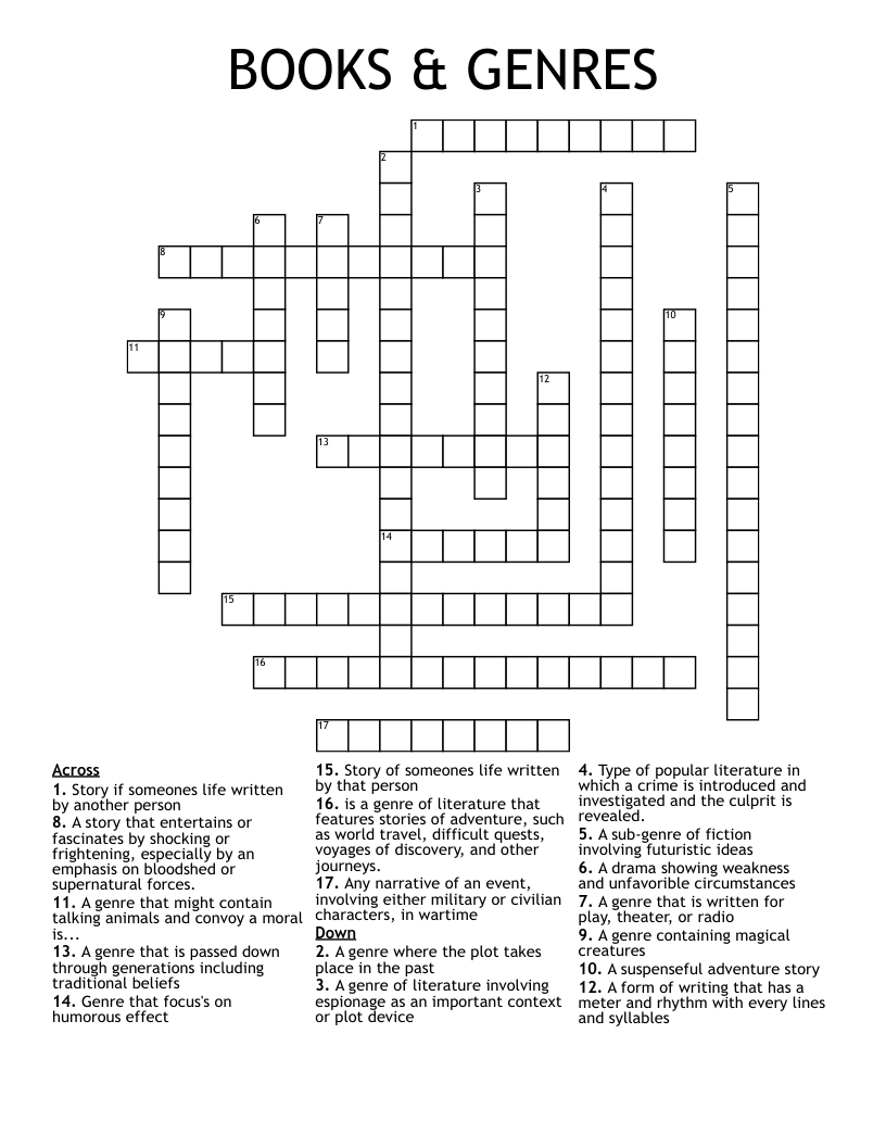 BOOKS & GENRES Crossword