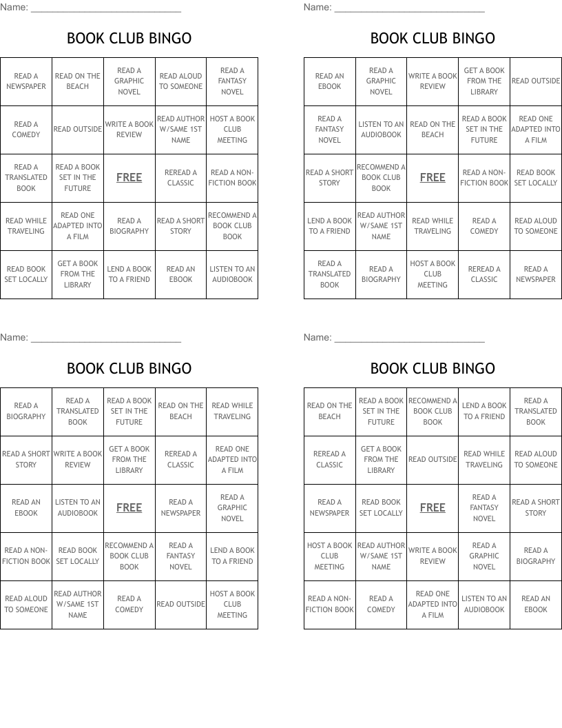 BOOK CLUB BINGO