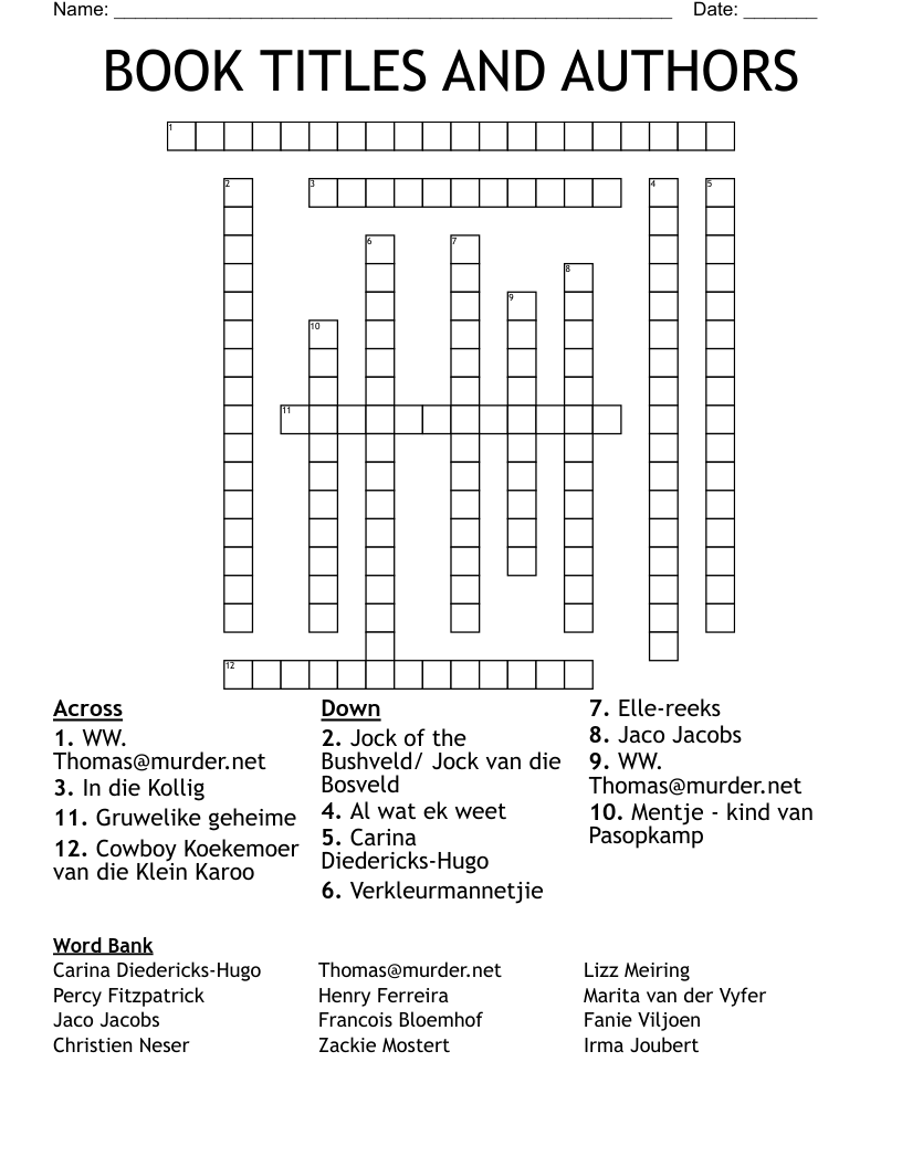 BOOK TITLES AND AUTHORS Crossword
