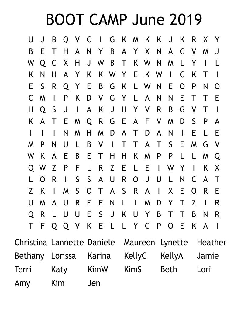 BOOT CAMP June 2019 Word Search