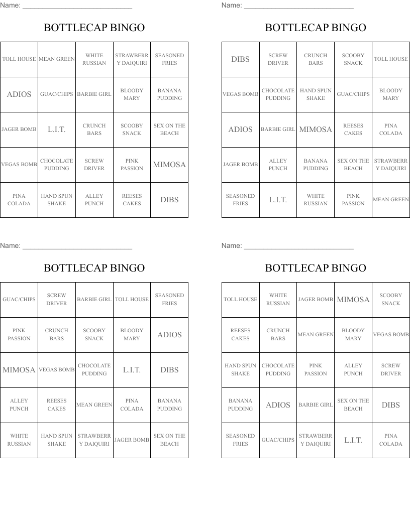 BOTTLECAP BINGO