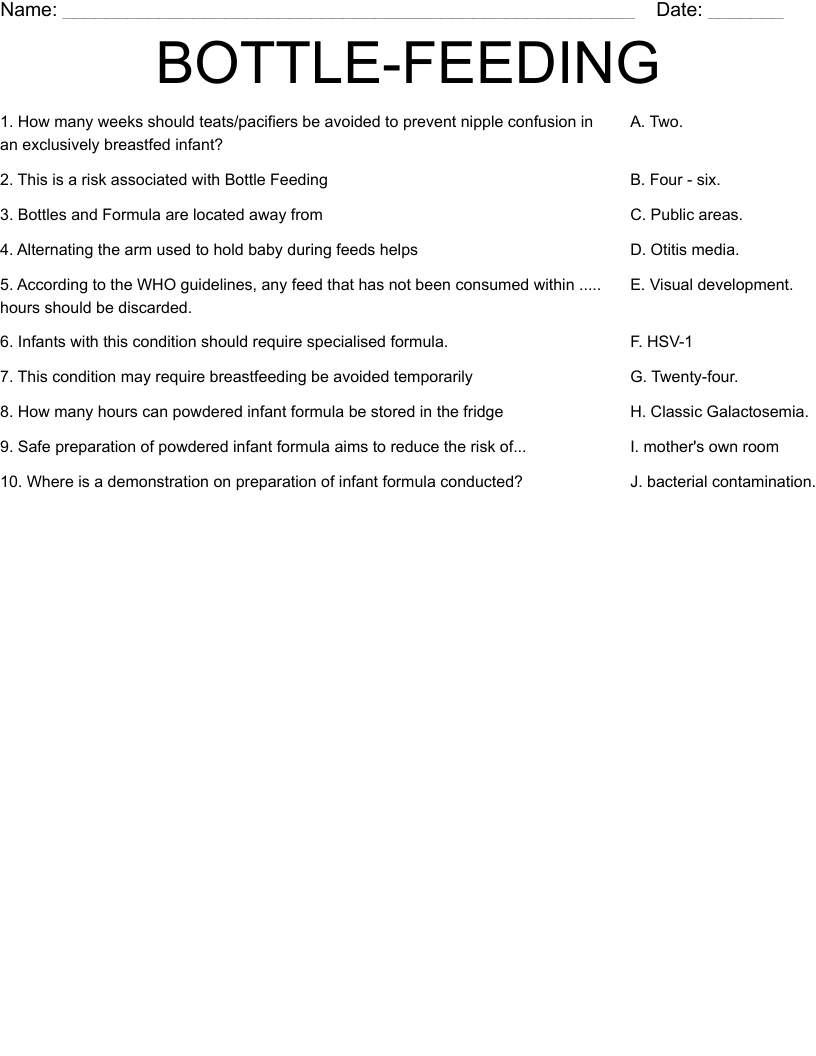 BOTTLE-FEEDING Worksheet