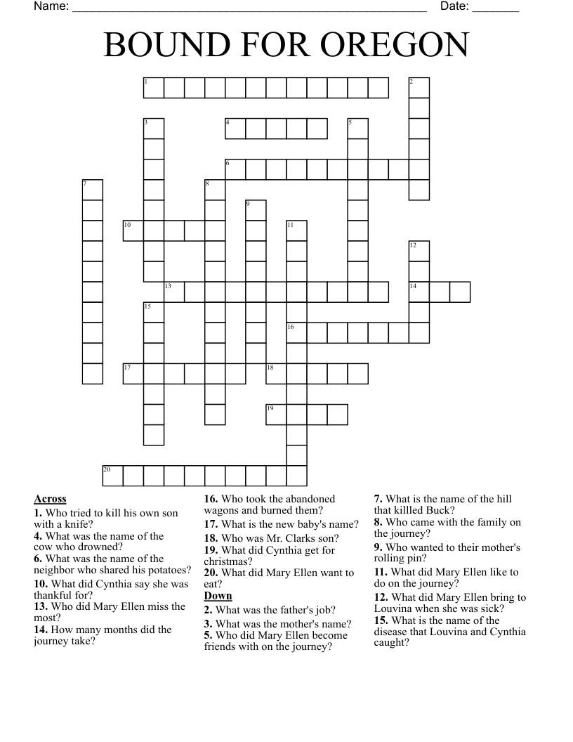 BOUND FOR OREGON Crossword