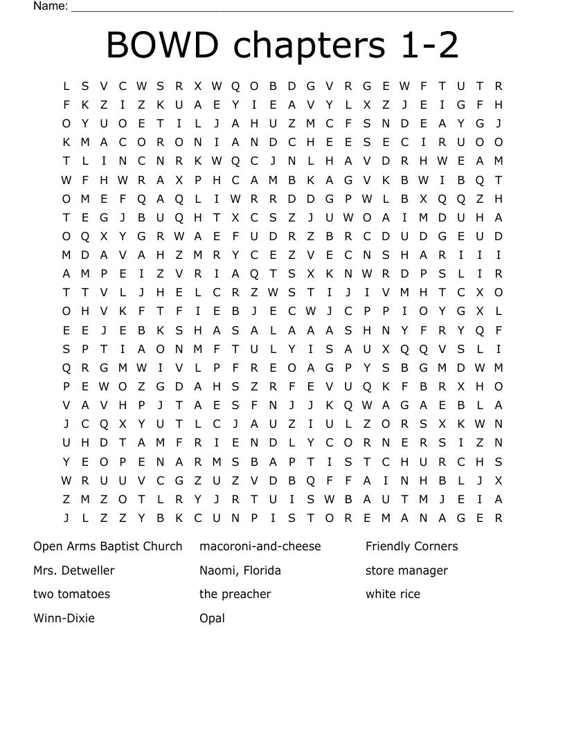 BOWD chapters 1-2 Word Search