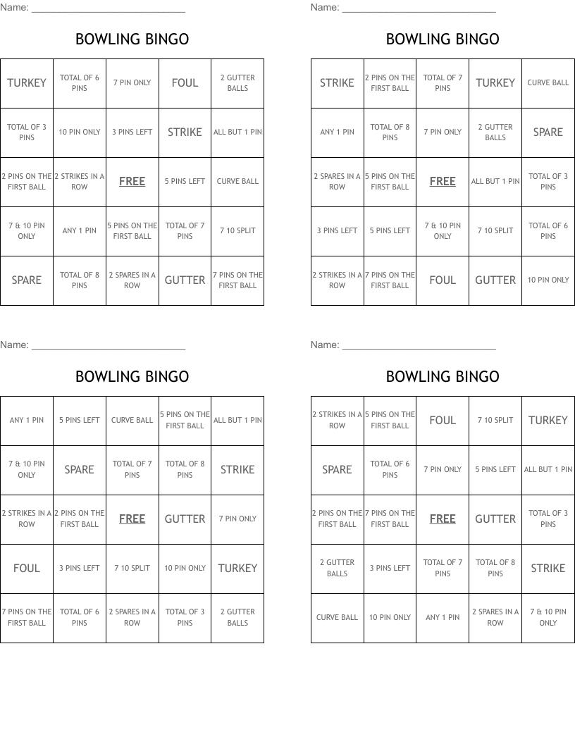 BOWLING BINGO