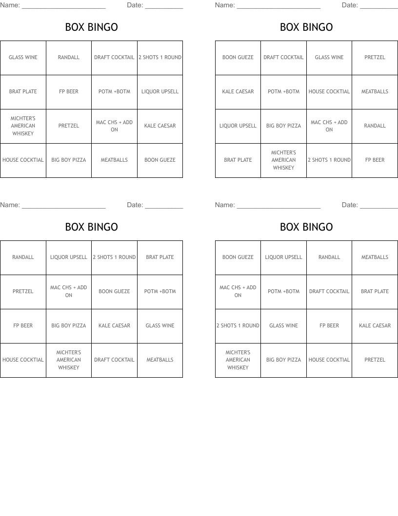BOX BINGO