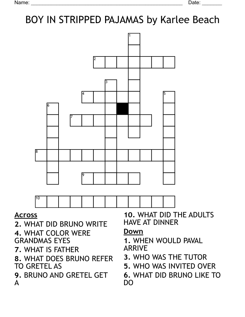 BOY IN STRIPPED PAJAMAS by Karlee Beach Crossword