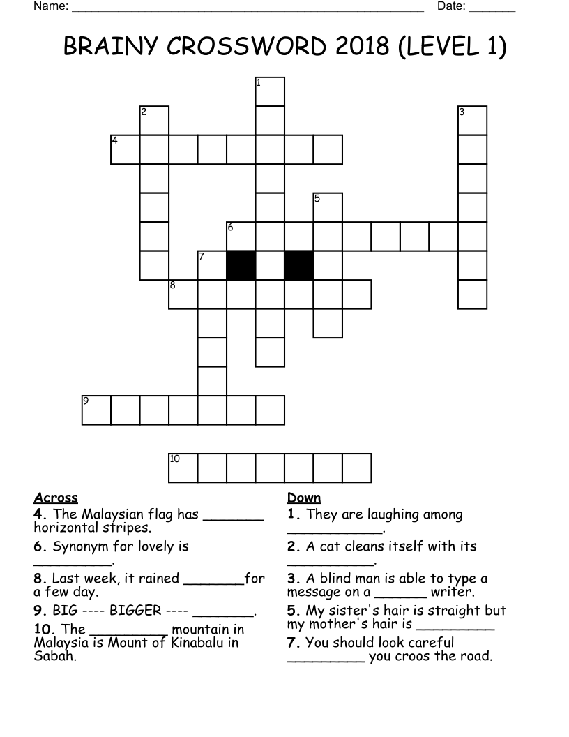 BRAINY CROSSWORD 2018 (LEVEL 1) 