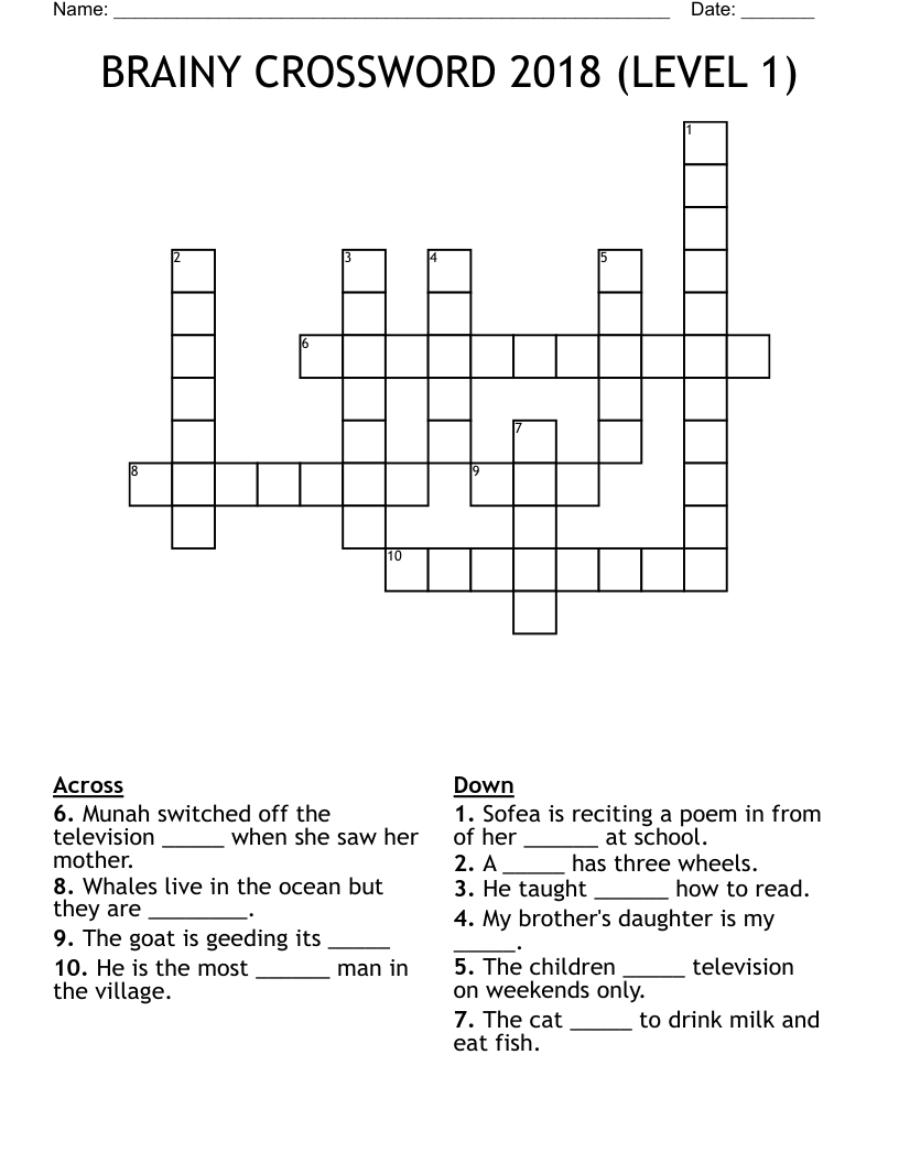 BRAINY CROSSWORD 2018 (LEVEL 1) 