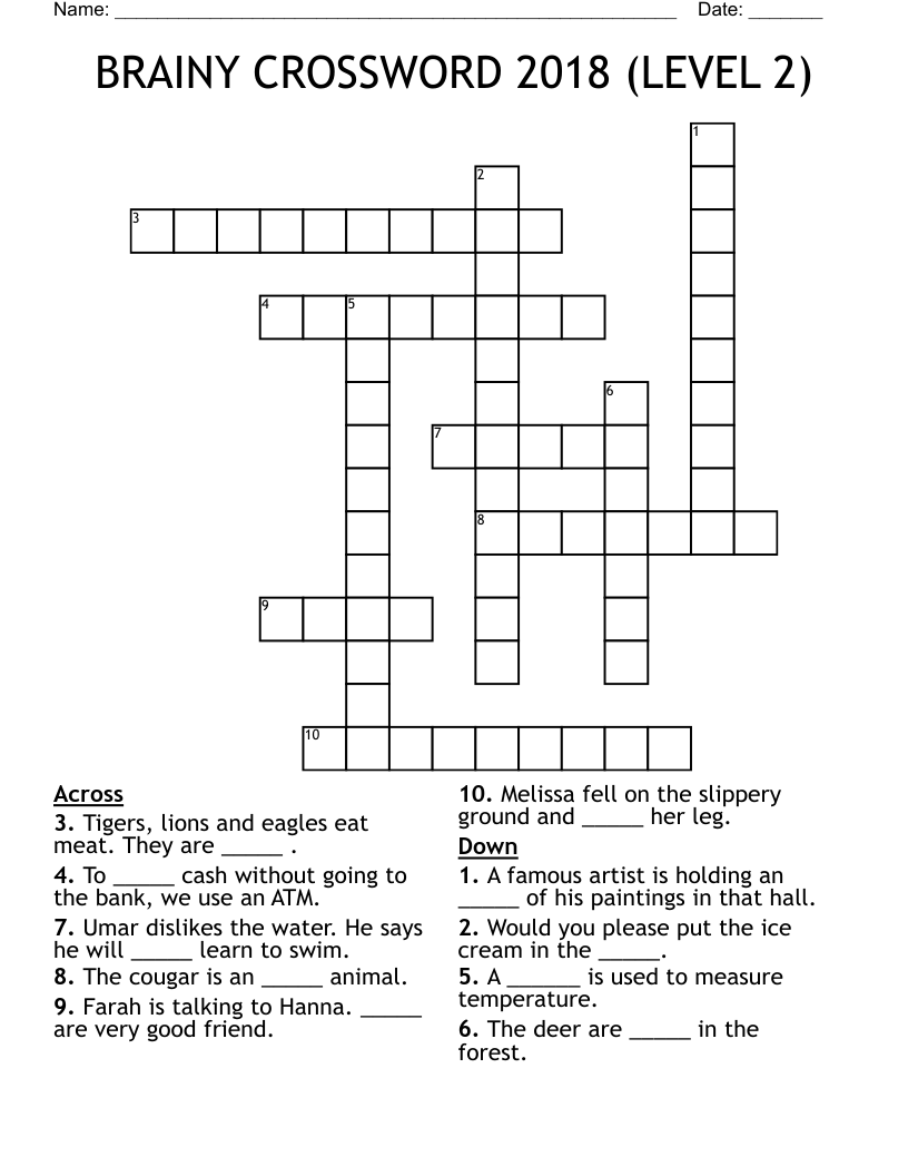 BRAINY CROSSWORD 2018 (LEVEL 2)
