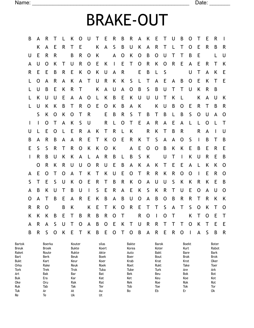 BRAKE-OUT Word Search