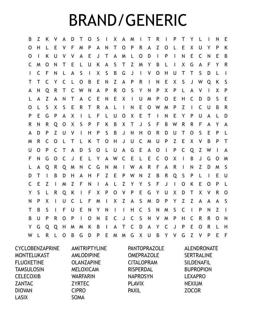 BRAND/GENERIC Word Search