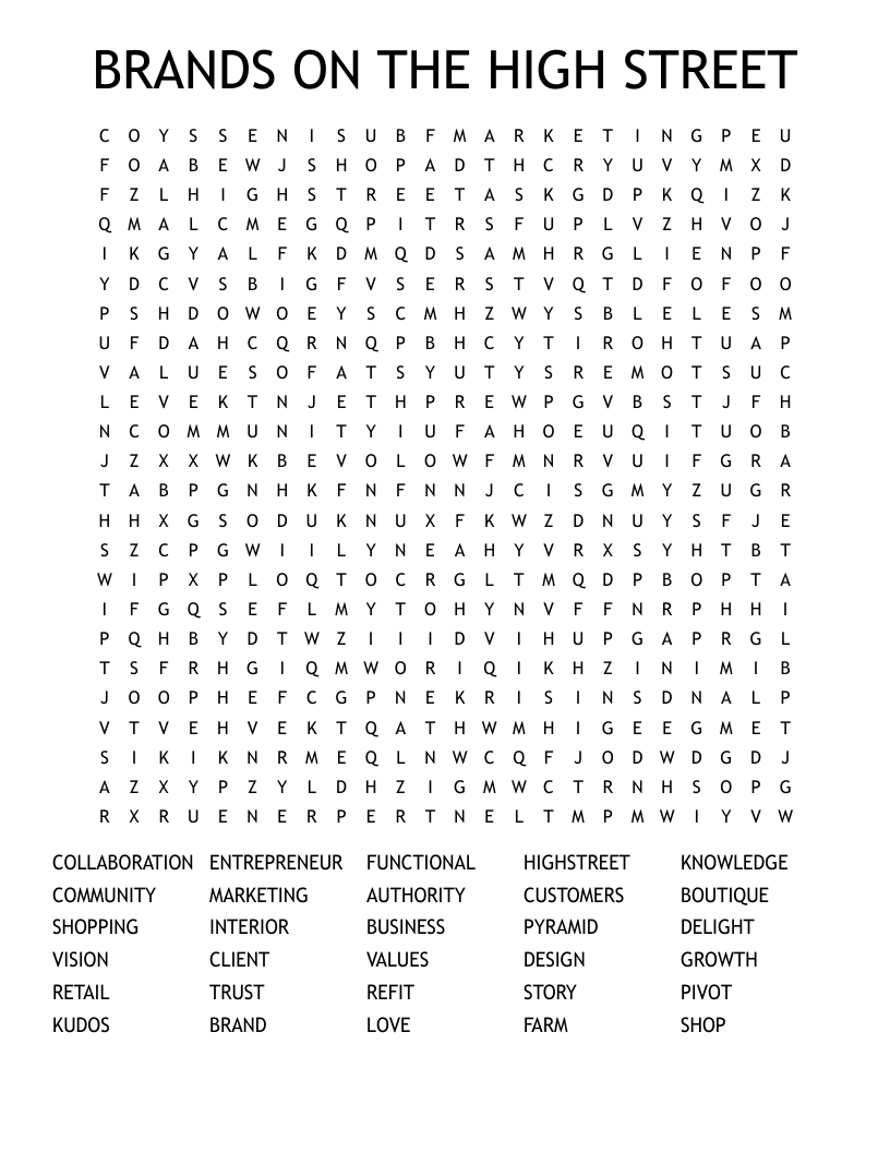BRANDS ON THE HIGH STREET Word Search